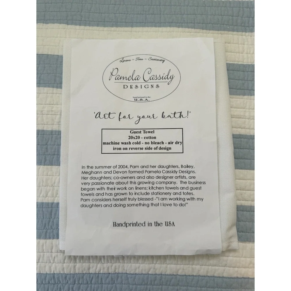 Vintage Pamela Cassidy Guest Towel 20X20 Hand Print Heart Cotton Cottagecore NIB